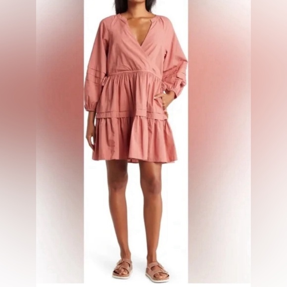 NEW NWT Madewell Pink Oaklynn Crinkle Poplin Balloon V Neck Mini Dress Size S - Picture 3 of 10